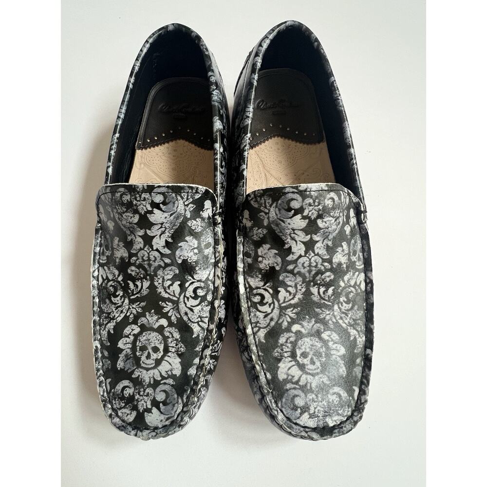 Robert Graham Shoes Mens Sz 9.5 Black Gray Skulls Print Kani Leather Drivers New
